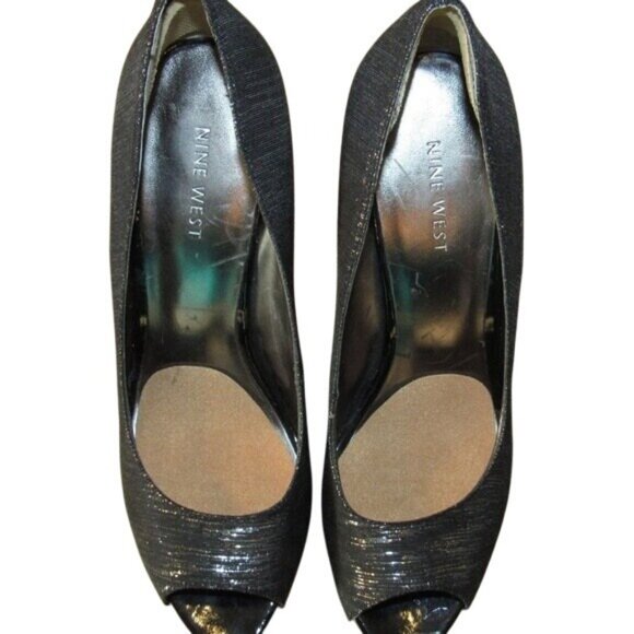 Nine West Black Peep-Toe High Heel Pumps Shimmery Black Size 8 - Picture 4 of 7